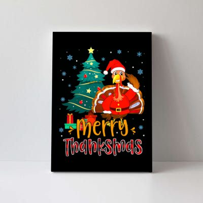 Merry Thanksmas Funny Turkey Santa Christmas Thanksgiving Canvas