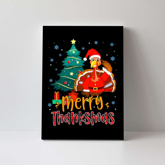 Merry Thanksmas Funny Turkey Santa Christmas Thanksgiving Canvas