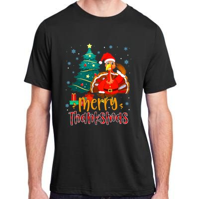 Merry Thanksmas Funny Turkey Santa Christmas Thanksgiving Adult ChromaSoft Performance T-Shirt