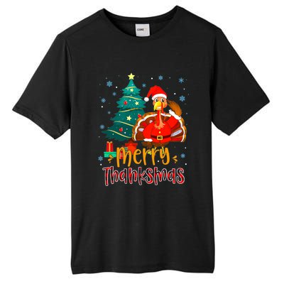 Merry Thanksmas Funny Turkey Santa Christmas Thanksgiving Tall Fusion ChromaSoft Performance T-Shirt