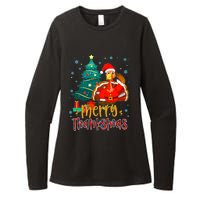 Merry Thanksmas Funny Turkey Santa Christmas Thanksgiving Womens CVC Long Sleeve Shirt