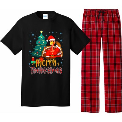 Merry Thanksmas Funny Turkey Santa Christmas Thanksgiving Pajama Set