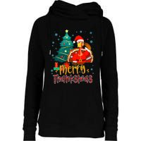 Merry Thanksmas Funny Turkey Santa Christmas Thanksgiving Womens Funnel Neck Pullover Hood