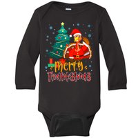 Merry Thanksmas Funny Turkey Santa Christmas Thanksgiving Baby Long Sleeve Bodysuit