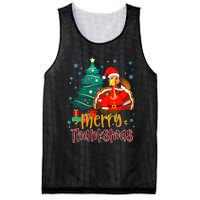 Merry Thanksmas Funny Turkey Santa Christmas Thanksgiving Mesh Reversible Basketball Jersey Tank