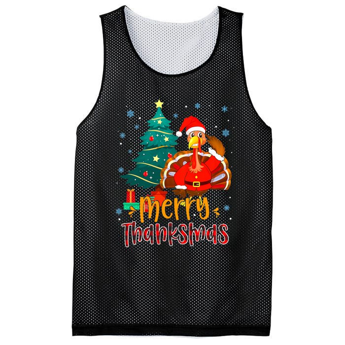 Merry Thanksmas Funny Turkey Santa Christmas Thanksgiving Mesh Reversible Basketball Jersey Tank