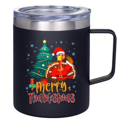 Merry Thanksmas Funny Turkey Santa Christmas Thanksgiving 12oz Stainless Steel Coffee Mug