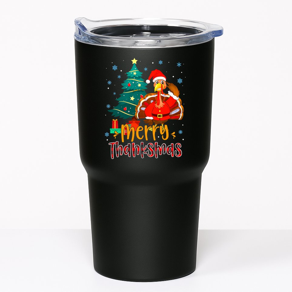 Merry Thanksmas Funny Turkey Santa Christmas Thanksgiving Tumbler