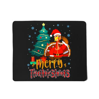 Merry Thanksmas Funny Turkey Santa Christmas Thanksgiving Mousepad