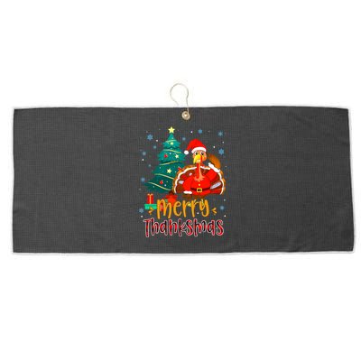 Merry Thanksmas Funny Turkey Santa Christmas Thanksgiving Large Microfiber Waffle Golf Towel