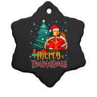 Merry Thanksmas Funny Turkey Santa Christmas Thanksgiving Ceramic Star Ornament