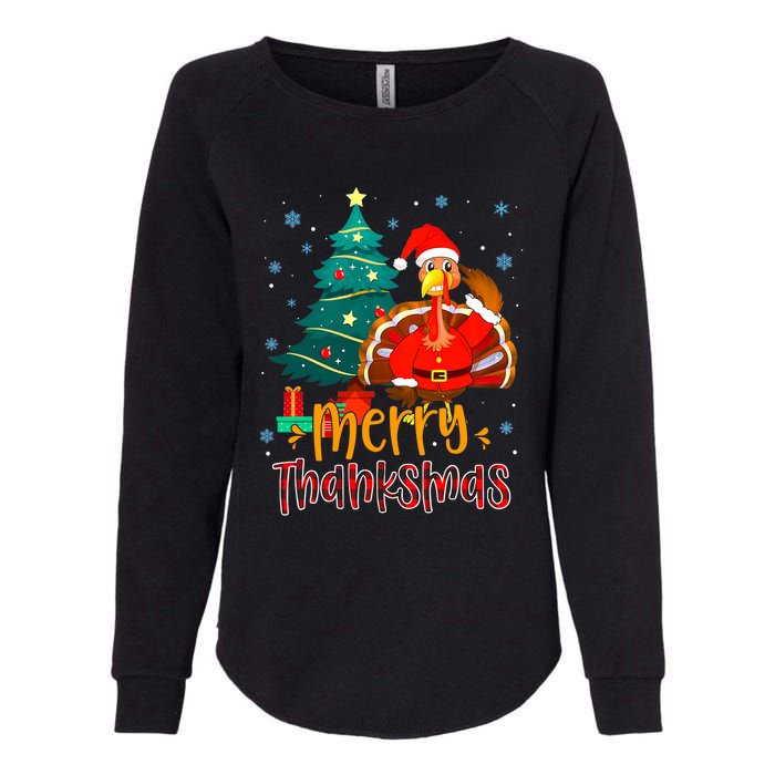 Merry Thanksmas Funny Turkey Santa Christmas Thanksgiving Womens California Wash Sweatshirt