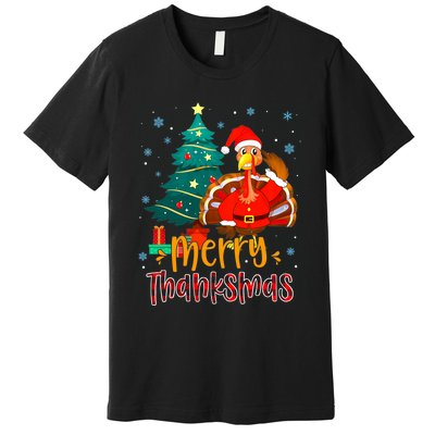 Merry Thanksmas Funny Turkey Santa Christmas Thanksgiving Premium T-Shirt