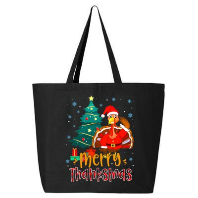 Merry Thanksmas Funny Turkey Santa Christmas Thanksgiving 25L Jumbo Tote