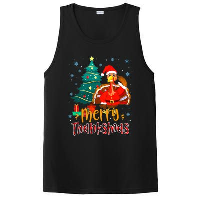 Merry Thanksmas Funny Turkey Santa Christmas Thanksgiving PosiCharge Competitor Tank