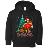 Merry Thanksmas Funny Turkey Santa Christmas Thanksgiving Toddler Hoodie