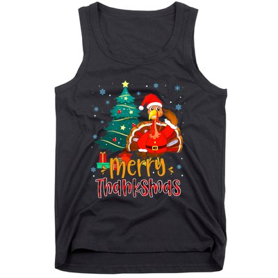 Merry Thanksmas Funny Turkey Santa Christmas Thanksgiving Tank Top