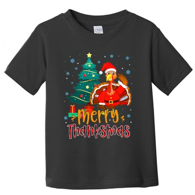 Merry Thanksmas Funny Turkey Santa Christmas Thanksgiving Toddler T-Shirt