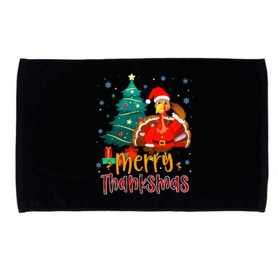 Merry Thanksmas Funny Turkey Santa Christmas Thanksgiving Microfiber Hand Towel