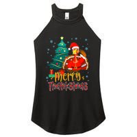 Merry Thanksmas Funny Turkey Santa Christmas Thanksgiving Women's Perfect Tri Rocker Tank