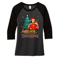 Merry Thanksmas Funny Turkey Santa Christmas Thanksgiving Women's Tri-Blend 3/4-Sleeve Raglan Shirt