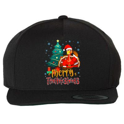 Merry Thanksmas Funny Turkey Santa Christmas Thanksgiving Wool Snapback Cap