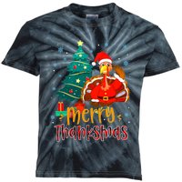 Merry Thanksmas Funny Turkey Santa Christmas Thanksgiving Kids Tie-Dye T-Shirt