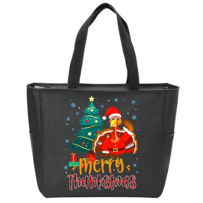 Merry Thanksmas Funny Turkey Santa Christmas Thanksgiving Zip Tote Bag