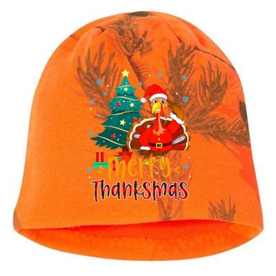 Merry Thanksmas Funny Turkey Santa Christmas Thanksgiving Kati - Camo Knit Beanie