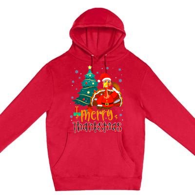 Merry Thanksmas Funny Turkey Santa Christmas Thanksgiving Premium Pullover Hoodie