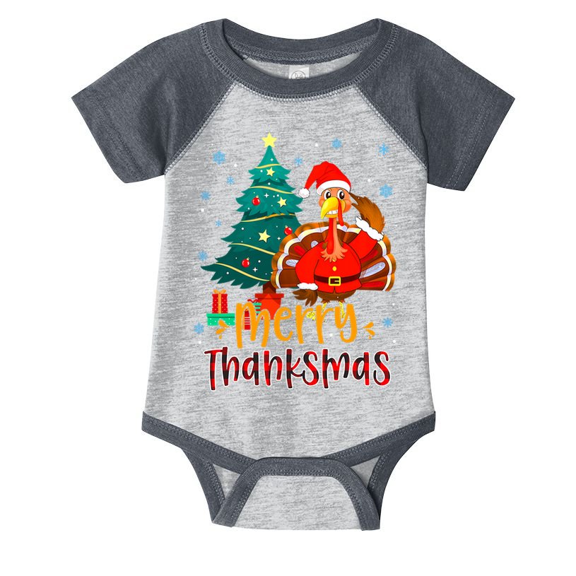 Merry Thanksmas Funny Turkey Santa Christmas Thanksgiving Infant Baby Jersey Bodysuit