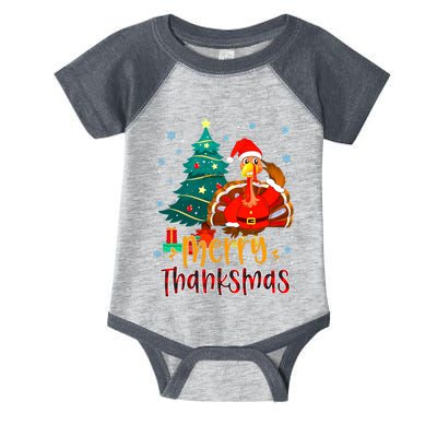 Merry Thanksmas Funny Turkey Santa Christmas Thanksgiving Infant Baby Jersey Bodysuit