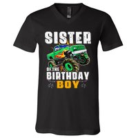 monster truck family matching sister of the birthday V-Neck T-Shirt