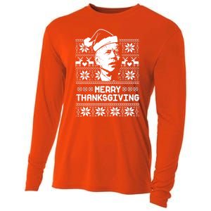 Merry Thanksgiving Funny Joe Biden Ugly Christmas Cooling Performance Long Sleeve Crew