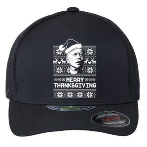 Merry Thanksgiving Funny Joe Biden Ugly Christmas Flexfit Unipanel Trucker Cap