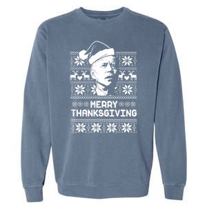 Merry Thanksgiving Funny Joe Biden Ugly Christmas Garment-Dyed Sweatshirt