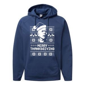 Merry Thanksgiving Funny Joe Biden Ugly Christmas Performance Fleece Hoodie