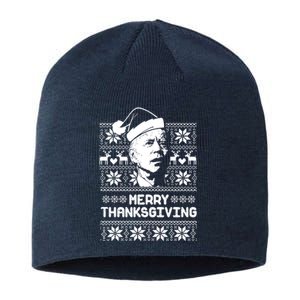 Merry Thanksgiving Funny Joe Biden Ugly Christmas Sustainable Beanie