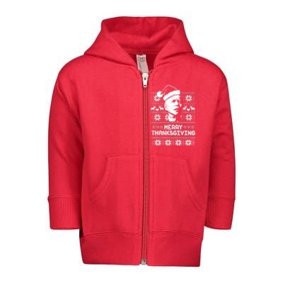 Merry Thanksgiving Funny Joe Biden Ugly Christmas Toddler Zip Fleece Hoodie