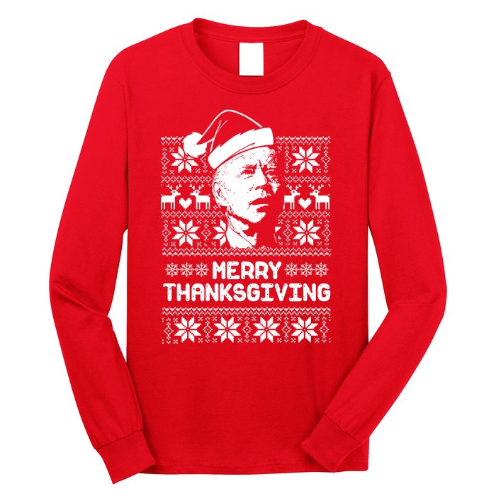 Merry Thanksgiving Funny Joe Biden Ugly Christmas Long Sleeve Shirt