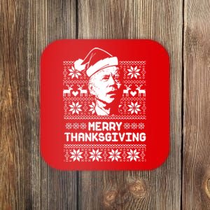 Merry Thanksgiving Funny Joe Biden Ugly Christmas Coaster