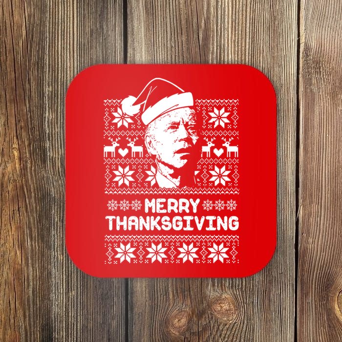 Merry Thanksgiving Funny Joe Biden Ugly Christmas Coaster