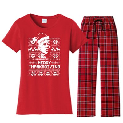 Merry Thanksgiving Funny Joe Biden Ugly Christmas Women's Flannel Pajama Set