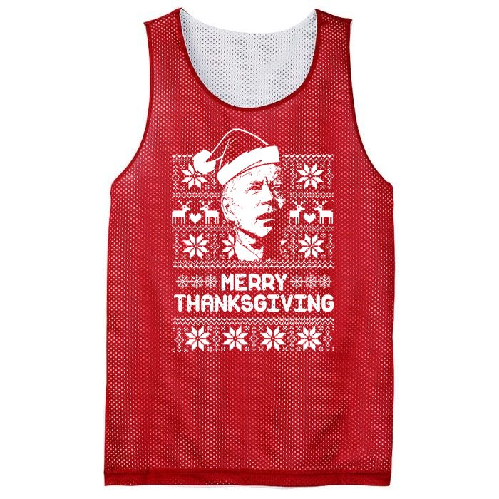 Merry Thanksgiving Funny Joe Biden Ugly Christmas Mesh Reversible Basketball Jersey Tank