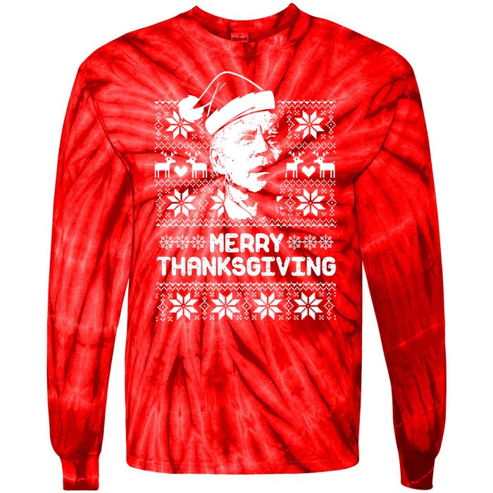 Merry Thanksgiving Funny Joe Biden Ugly Christmas Tie-Dye Long Sleeve Shirt