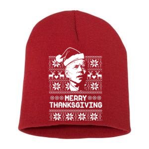 Merry Thanksgiving Funny Joe Biden Ugly Christmas Short Acrylic Beanie