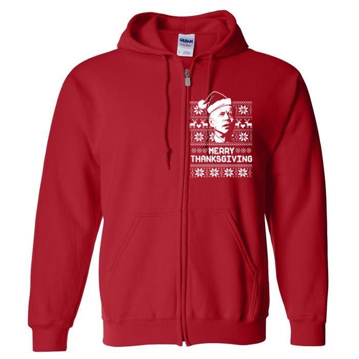 Merry Thanksgiving Funny Joe Biden Ugly Christmas Full Zip Hoodie