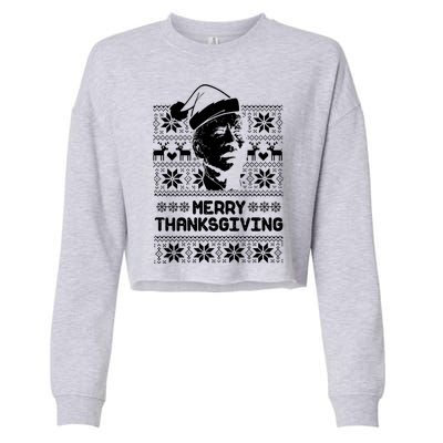 Merry Thanksgiving Funny Joe Biden Ugly Christmas Cropped Pullover Crew