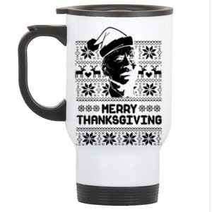 Merry Thanksgiving Funny Joe Biden Ugly Christmas Stainless Steel Travel Mug