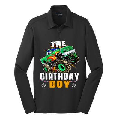 Monster Truck Family Matching The Birthday Boy Silk Touch Performance Long Sleeve Polo